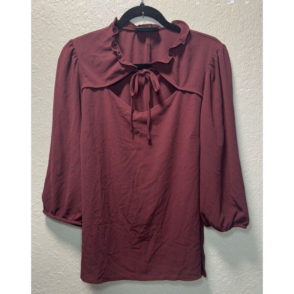 Lane Bryant Womens Blouse Top Size‎ 14 Boho  Maroon  Tie #29
